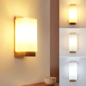 LED fali lámpa – modern, szabályozható fa design, 3 színhőmérséklet (E27 izzóval)