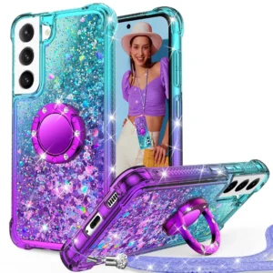 Unlicaku Samsung Galaxy S21 tok szíjjal és gyűrűs állvánnyal (lila)