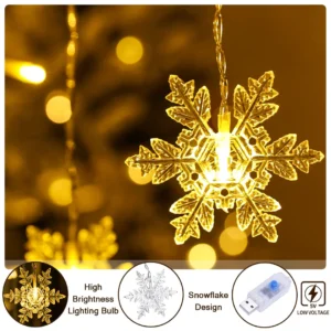 BLOOMWIN 2x1m hópehely fényfüggöny – USB, 104 LED, 8 üzemmóddal, meleg fehér