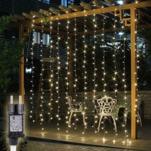 SALCAR LED fényfüggöny – 3x3 m, meleg fehér, 8 üzemmód, memória funkció